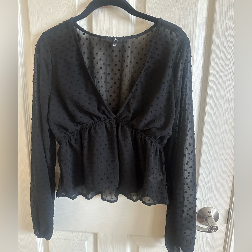 Lulu's Elegant Black Sheer Blouse NWOT
